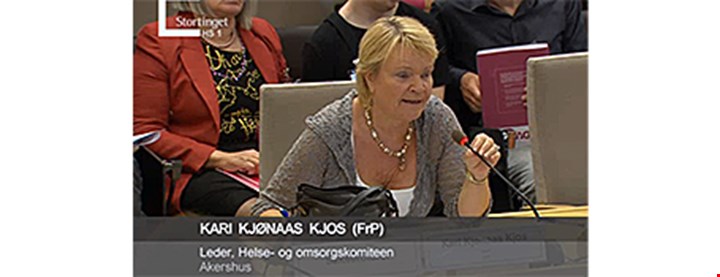 Skjembilde av komitéleder og saksordfører Kari Kjønaas Kjos (FrP) under komitéhør