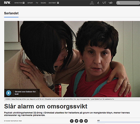 Screen dump fra NRK Sørlandets nettsider