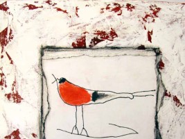 Maleri av liten rød fugl