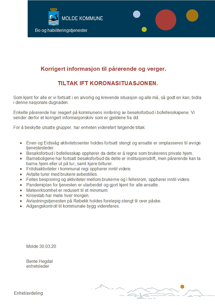 Brev fra Molde kommune Brev fra Molde kommune