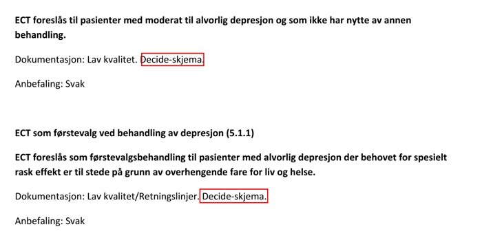 Helsedirektoratets ECT-anbefalinger