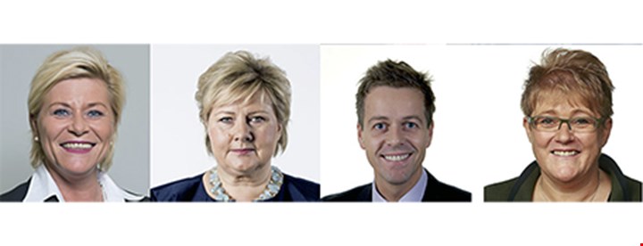 Foto av de fire partilederne i budsjettsamarbeidet