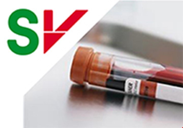 Bilde av SV logoen og en blodprøve